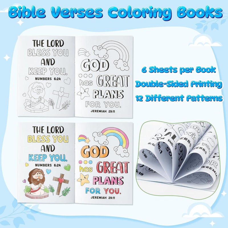 Dvbonike 24Pcs Bible Verses Coloring Books - Religious Theme DIY Color-in Pages with Inspirational Words Drawing Holiday Christian Activity Supplies for Sunday School Classroom Rewards Gift for Kids - Image 3